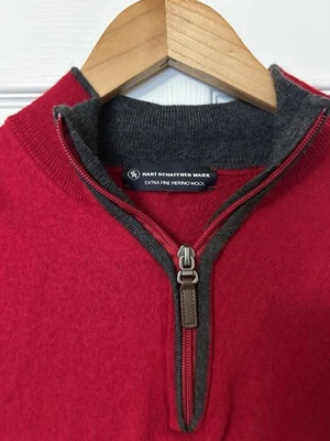 Hart Schaffner Marx RED/GRAY Half-Zip MERINO WOOL Pullover Sweater Men's S - Image 1 of 4