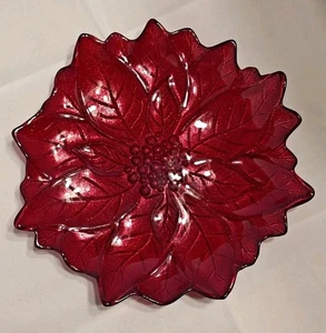 Plato de postre de vidrio turco Akcam flor de pascua rojo brillo Navidad - Imagen 1 de 3