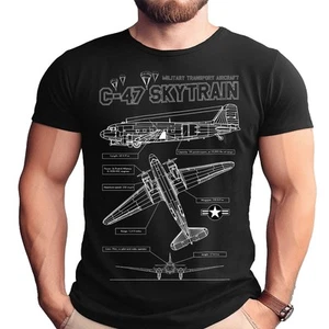Douglas C-47 Skytrain Schematic Black Adult Shirt - Picture 1 of 1