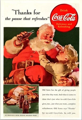 Vintage Coca Cola 1938 Santa Thanks For The Pause Original Advertisement - Image 1 of 2