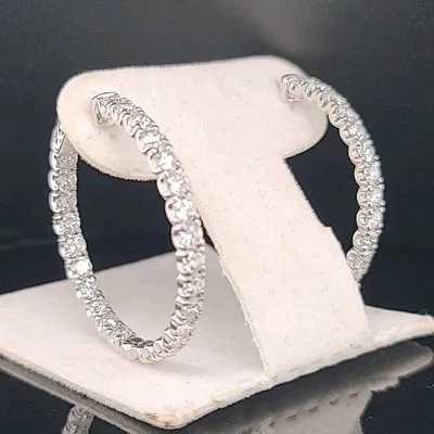 Aretes tipo argolla interior-exterior de diamantes cultivados en laboratorio de 6,32 quilates de oro blanco de 14 k VS-G-H Foto 1 de 4