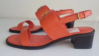 TORY BURCH EVERLY FIELD ORANGE BACK STRAP LEATHER FLAT SANDALS US SZ 7.5 NIB - Image 1 of 4