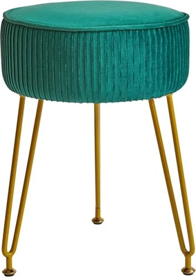 Velvet Round Footrest Stool with Golden Steel Legs – Creamy-White Vanity Seat - Image 1 of 4