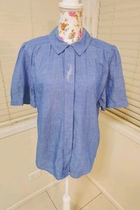 Country Road Women's Vintage 80's 90's Chambray Denim Collared Top SZ 12 Western - Picture 1 of 9