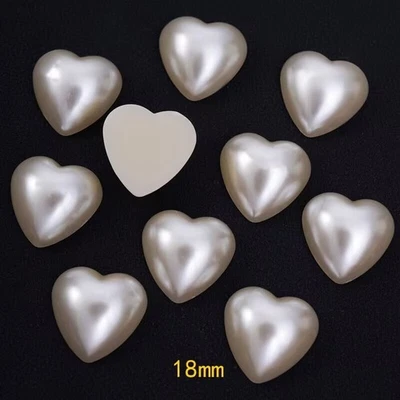 50 Ivory Acrylic Half Pearl FlatBack Heart Bead 18X18mm Scrapbook Craft - Image 1 of 4