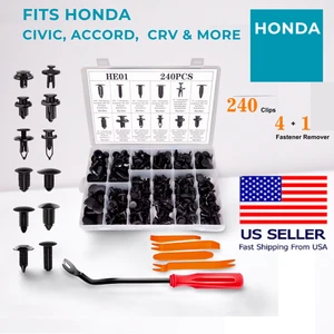 240PCS Car Body Clip Fastener Kit for Honda Civic / Accord / CR-V + Removal Tool - Foto 1 di 5