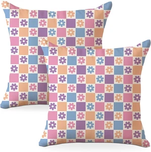 Retro Checkered Pillow Covers 18X18 Pack of 2, Classic Plaid Chessboard Design T - Picture 1 of 6