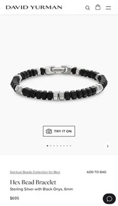 Men’s David Yurman Black Onyx & Sterling Silver Hex Bead Bracelet $695 - Picture 1 of 12