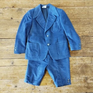 Vintage Sic Cremona Suit Boys 5 Blue Velvet Jacket Breeches Tailored Italy Made - Picture 1 of 17
