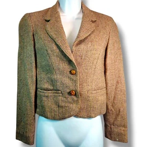 Vintage 70er Jahre Hahnentritt Wolle Tweed Sakko Blazer Gr. 5 braun Vina de Casa *Löcher - Bild 1 von 17