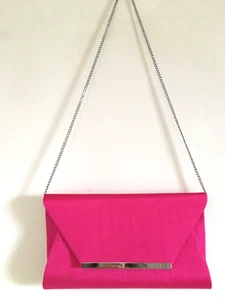 New Debut Debenhams Fuchsia Occasion Shoulder Clutch Bag, Metal Chain, Wedding - Picture 1 of 6