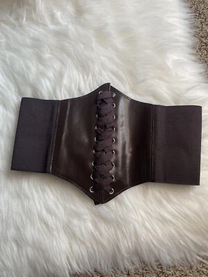 Corsé de cuero marrón atado cintura para mujer cinturón ancho ceñidor banda elástica elástica Foto 1 de 4