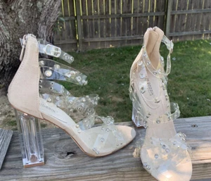 Cape Robbin Stardust Clear & Beige Strappy Heels Size 6 - Picture 1 of 7