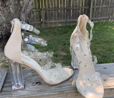 Cape Robbin Stardust Clear & Beige Strappy Heels Size 6 - Image 1 of 4