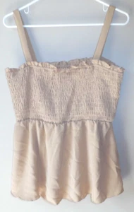 Shein einfarbiges Rüschenborte gekräuselte Büste Schößchen Cami Top Größe: 12 (XL) Farbe: khaki - Bild 1 von 3