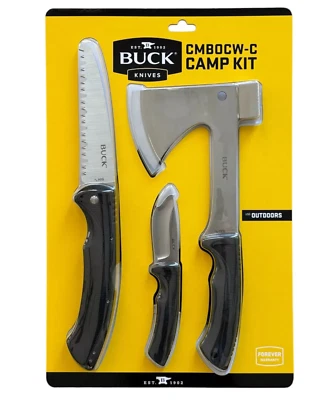 BUCK Knives Camp Kit Folding Saw, Fixed Blade Knife with Sheath, Axe with Sheath - Image 1 of 4