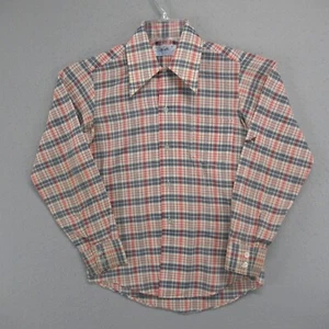 Vtg Sears Shirt Boys 12 Beige Plaid Long Sleeve Button Rockabilly Perma Prest * - Picture 1 of 10