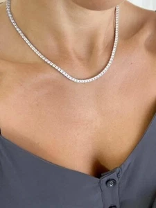 8.00 Ct Round Cut Lab-Created Diamond Tennis 18" Necklace 14K White Gold Plated - Picture 1 of 5