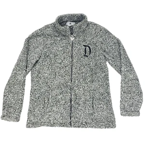 Disneyland Fuzzy Fleece Jacket Womens Small Gray Embroidered Logo Full Zip - Picture 1 of 11
