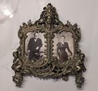 Victorian Antique Solid Brass Twin Picture Frame With Cabinet Cards 