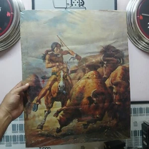 VINTAGE POSTER INDIAN BUFFALO 1992 Angel Gifts Inc 40cm x 50cm printed  in U.S.A - Picture 1 of 8