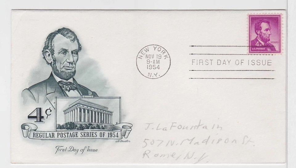 TurtlesTradingPost- Abraham Lincoln 4 Cent #1035- 1954 FDC Artmaster - Image 1 of 1