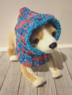 crochet handmade dog pet hood hat cat snood xs small bonbon pink blue - Image 1 of 3