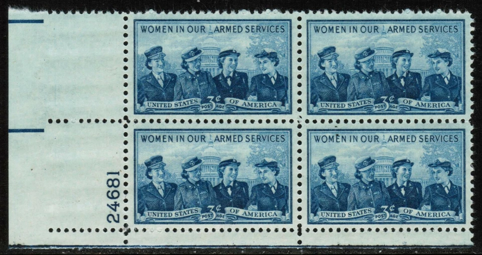 US USA Sc# 1013 MNH FVF PLATE # BLOCK Women in Military WACS WAVES Army Navy - Image 1 of 1