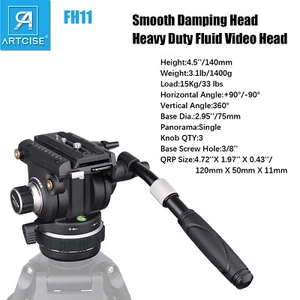 Cabezal de video fluido para trípode de alta resistencia ⌀75 mm base amortiguación cabezal de sartén de arrastre 15 kg - Imagen 1 de 12