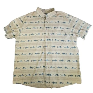 Woolrich Shirt Mens 2XL Beige Short Sleeve Sword Fish Button Down Outdoor Casual - Picture 1 of 12