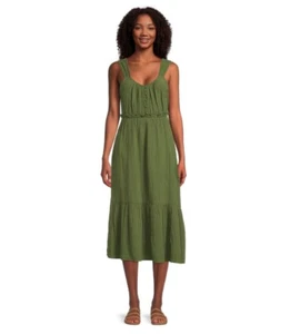 Time and Tru Sleeveless Doublecloth Midi Dress, Green Chilli Size Medium (8-10) - Picture 1 of 5