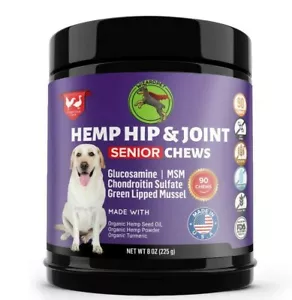 Senior Dog Hemp Hip & Joint Soft Chews Supplement Chondroitin Glucosamine 90chew - Picture 1 of 6