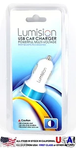 White/Blue USB Car Charger Dual 2 Port for iPhone Samsung HTC 3.1a 2.1a travel - Picture 1 of 9