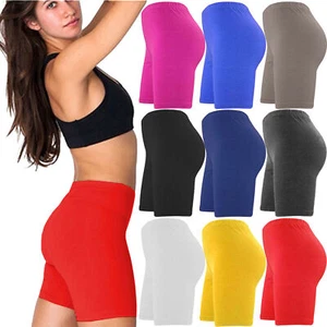 WOMEN'S LADIES PLAIN CYCLING SHORTS ACTIVE CASUAL SHORTS UK 8-26 - Picture 1 of 16