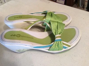 J-41 Adventure on Size 9 Jeep Green & White Strappy Open Toe Wedge Sandals - Picture 1 of 12