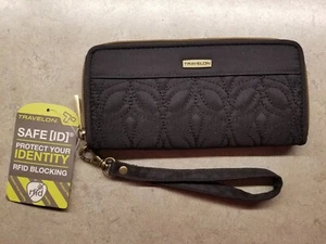 TRAVELON Womens RFID Blocking Travel Black Nylon Wallet Zip Removable Wristlet - Picture 1 of 7