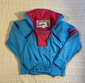 Vintage 1980s NILS Ski Jacket Women's Size 6 Bright Blue & Pink Snowboard Jacket - Picture 1 of 13