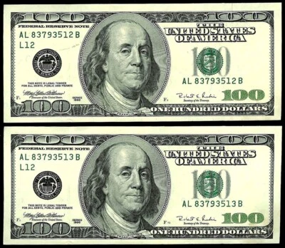 1996 SAN FRANCISCO $100 FRN BIG BEN's 2 CONSECUTIVE NOTES CU FR# 2175-L - Image 1 of 2