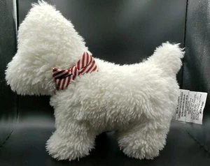 Terrier Dog Shaped Holiday Throw Pillow "Off White" Faux Fur w/ Red Bowtie 15x16 - Picture 1 of 18