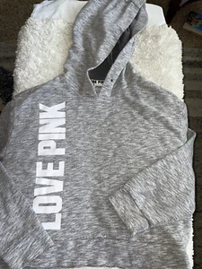 Pink Junior sz. XS gray crop hoodie. Cute, comfortable - Picture 1 of 7