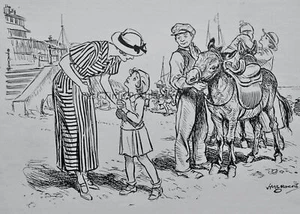 1935 Vintage Print CHILDREN & DONKEY RIDES ON THE BEACH - Picture 1 of 2