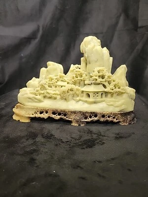 Jabonera natural de pueblo de montaña chino tallada a mano de colección tallada ornamentada Foto 1 de 4