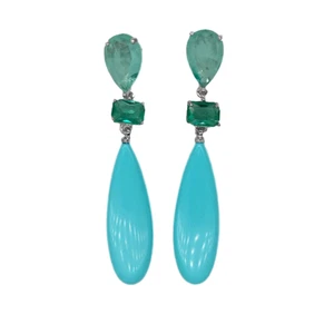 Green Color Crystal Blue Turquoise Dangle Stud Earrings - Picture 1 of 8