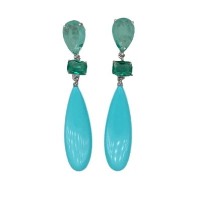 Green Color Crystal Blue Turquoise Dangle Stud Earrings - Image 1 of 4