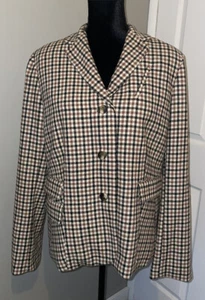 Liz Claiborne Brown Wool Plaid  Blazer Lined Size 16 EUC VINTAGE - Picture 1 of 17