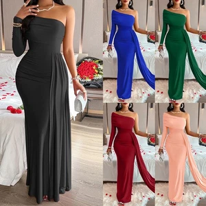 Womens Sexy One Shoulder Maxi Dress Cocktial Evening Wedding Party Ball Gown - Picture 1 of 27