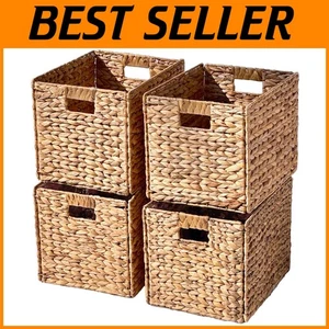 Water Hyacinth Wicker Storage Baskets, Set of 4 - Picture 1 of 12