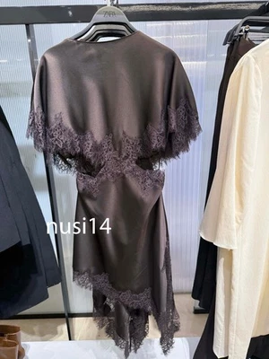 ZARA NEW WOMAN ASYMMETRIC ZW COLL LACE CUT-OUT DRESS DK.BROWN XS-XL 5919/213/716 - Image 1 of 3