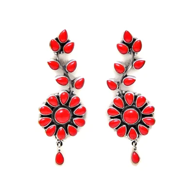 Natural Coral Flower Earring Stud 925 Sterling Silver Wedding Earring gift for - Image 1 of 4