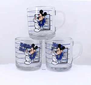 3 Vintage Disney Mickey Mouse“Break Time”Mug Anchor Hocking USA Glass Coffee Cup - Picture 1 of 2